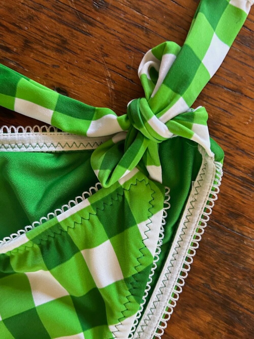 Vintage Betsey Johnson Green Gingham Strapless Halter Bikini Set - Picture 4 of 9